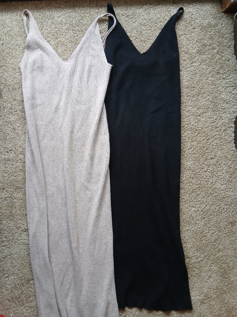 Set of 2 Ribbed V-Neck Slip Dress